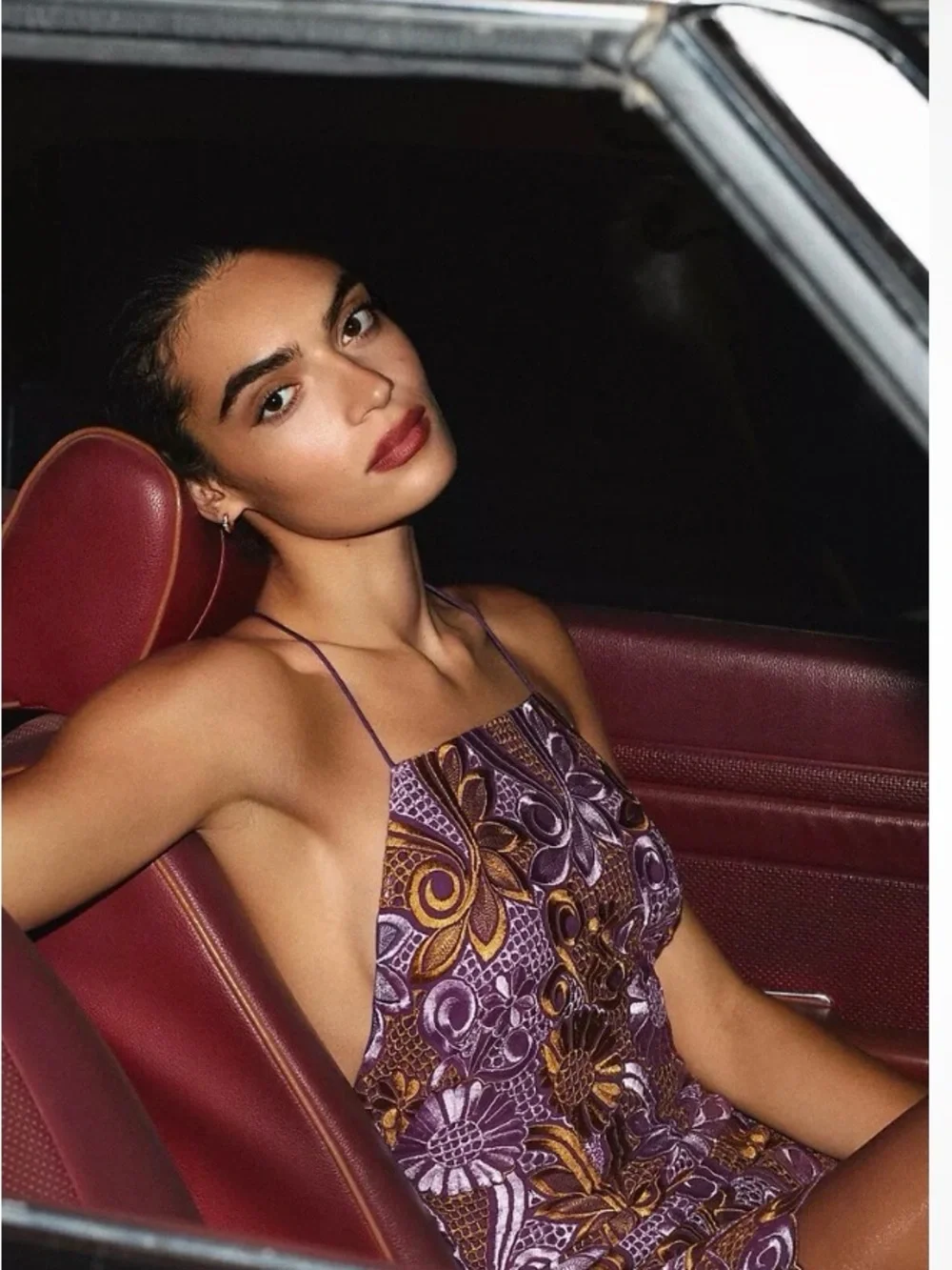 Anthropologie Purple and Mustard Embroidered Lace Halter Dress - Picture 4 of 9
